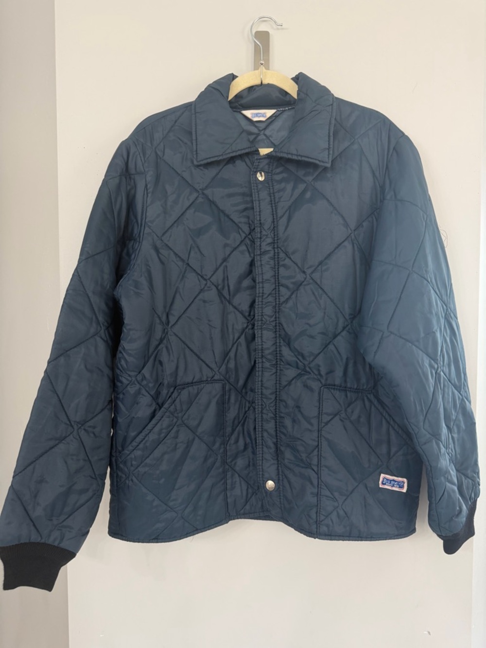 Vintage Big Smith Navy Blue Quilted Collared Pockets Mid Weight Jacket Men Large